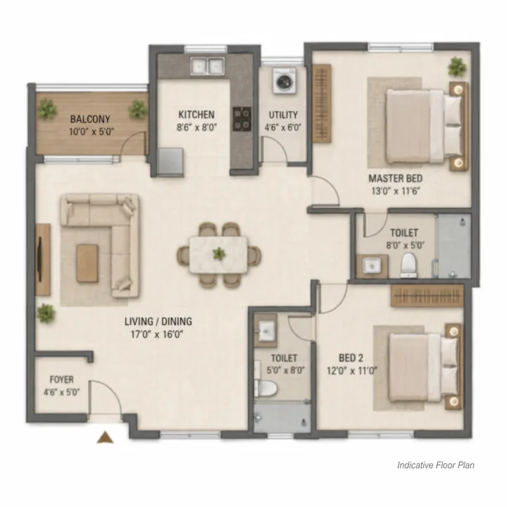 Prestige Lakdaram 2 BHK floor plan layout