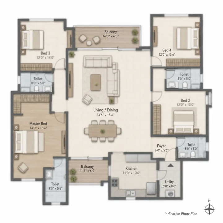 Prestige Lakdaram 4 BHK floor plan layout